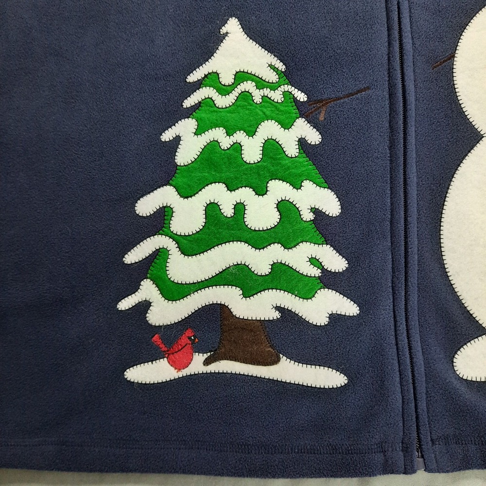 Rebecca Malone Christmas Fleece Vest Womens XL Snowman Cardinals Blue Full Zip - Picture 5 of 12